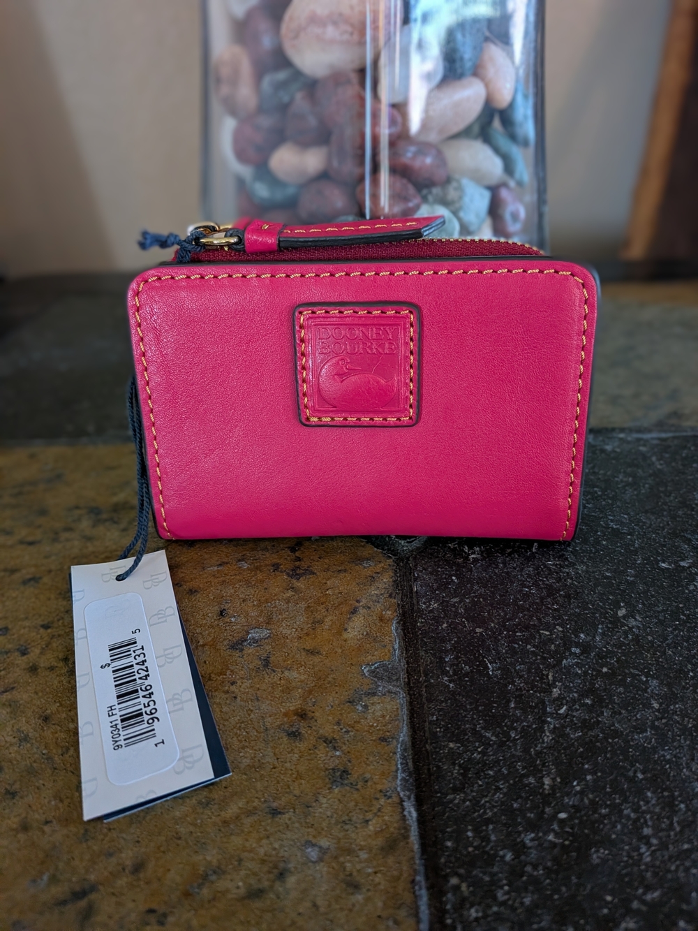 NWT! Dooney & Bourke Florentine Zip Credit Card Wallet in FUSHIA